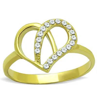 Fashnzfab Ip Gold(ion Plating) Stainless Steel Ring With Aaa Grade Cz In Clear