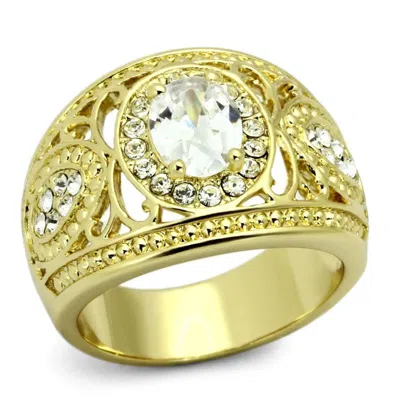 Fashnzfab Ip Gold(ion Plating) Stainless Steel Ring With Aaa Grade Cz In Clear
