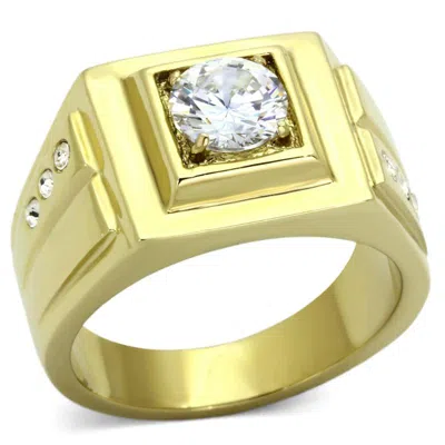 Fashnzfab Ip Gold(ion Plating) Stainless Steel Ring With Aaa Grade Cz In Clear