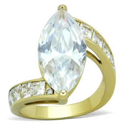Fashnzfab Ip Gold(ion Plating) Stainless Steel Ring With Aaa Grade Cz In Clear