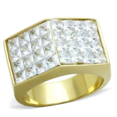 Fashnzfab Ip Gold(ion Plating) Stainless Steel Ring With Aaa Grade Cz In Clear
