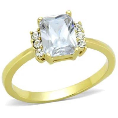 Fashnzfab Ip Gold(ion Plating) Stainless Steel Ring With Aaa Grade Cz In Clear