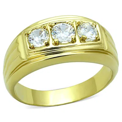 Fashnzfab Ip Gold(ion Plating) Stainless Steel Ring With Aaa Grade Cz In Clear