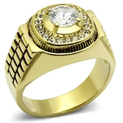 Fashnzfab Ip Gold(ion Plating) Stainless Steel Ring With Aaa Grade Cz In Clear