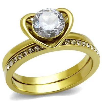 Fashnzfab Ip Gold(ion Plating) Stainless Steel Ring With Aaa Grade Cz In Clear