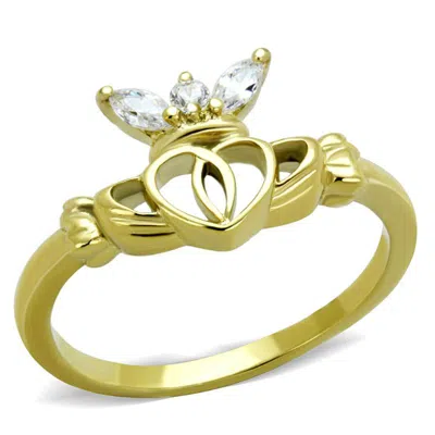 Fashnzfab Ip Gold(ion Plating) Stainless Steel Ring With Aaa Grade Cz In Clear