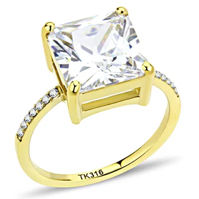 Fashnzfab Ip Gold(ion Plating) Stainless Steel Ring With Aaa Grade Cz In Clear