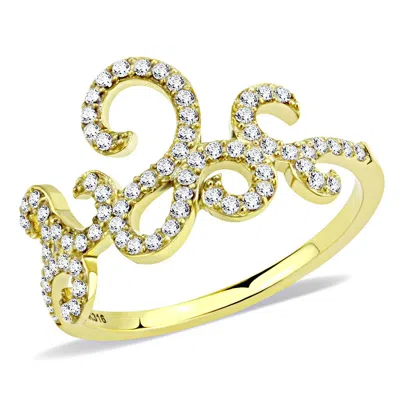 Fashnzfab Ip Gold(ion Plating) Stainless Steel Ring With Aaa Grade Cz In Clear