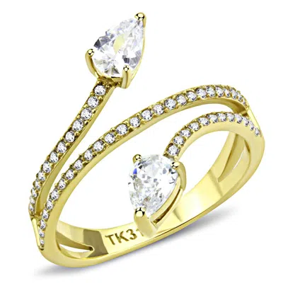 Fashnzfab Ip Gold(ion Plating) Stainless Steel Ring With Aaa Grade Cz In Clear
