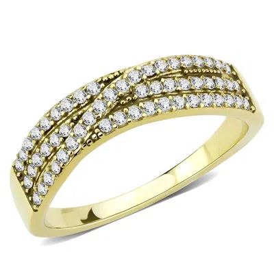 Fashnzfab Ip Gold(ion Plating) Stainless Steel Ring With Aaa Grade Cz In Clear