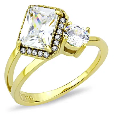 Fashnzfab Ip Gold(ion Plating) Stainless Steel Ring With Aaa Grade Cz In Clear