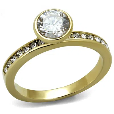 Fashnzfab Ip Gold(ion Plating) Stainless Steel Ring With Aaa Grade Cz In Clear