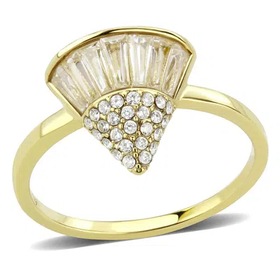 Fashnzfab Ip Gold(ion Plating) Stainless Steel Ring With Aaa Grade Cz In Clear