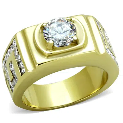 Fashnzfab Ip Gold(ion Plating) Stainless Steel Ring With Aaa Grade Cz In Clear