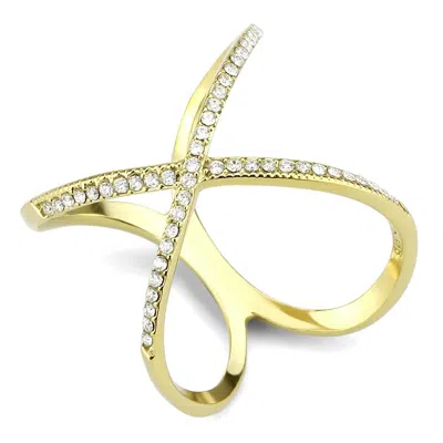 Fashnzfab Ip Gold(ion Plating) Stainless Steel Ring With Aaa Grade Cz In Clear