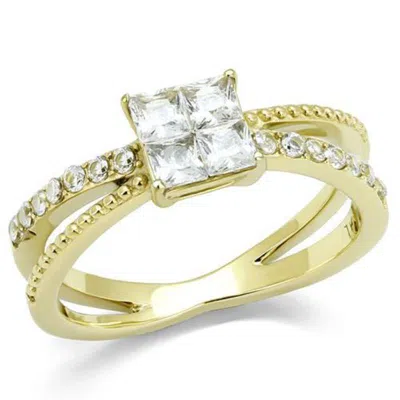 Fashnzfab Ip Gold(ion Plating) Stainless Steel Ring With Aaa Grade Cz In Clear