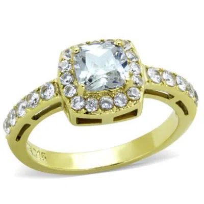 Fashnzfab Ip Gold(ion Plating) Stainless Steel Ring With Aaa Grade Cz In Clear In Green