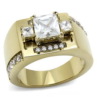 Fashnzfab Ip Gold(ion Plating) Stainless Steel Ring With Aaa Grade Cz In Clear In Multi