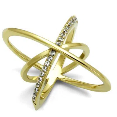 Fashnzfab Ip Gold(ion Plating) Stainless Steel Ring With Aaa Grade Cz In Clear In Multi