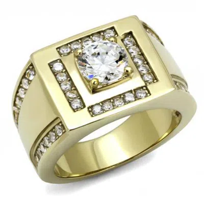 Fashnzfab Ip Gold(ion Plating) Stainless Steel Ring With Aaa Grade Cz In Clear In Multi