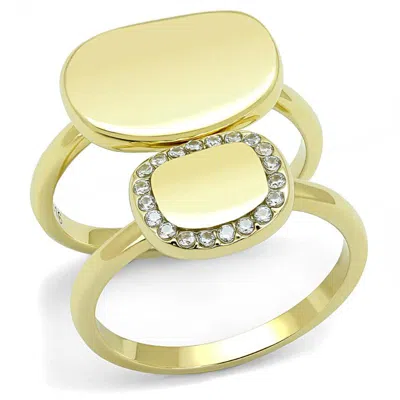 Fashnzfab Ip Gold(ion Plating) Stainless Steel Ring With Aaa Grade Cz In Clear In Multi