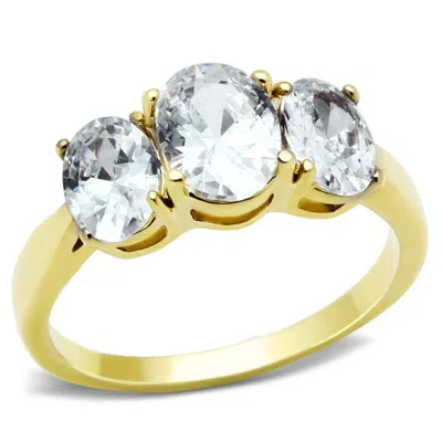 Fashnzfab Ip Gold(ion Plating) Stainless Steel Ring With Aaa Grade Cz In Clear