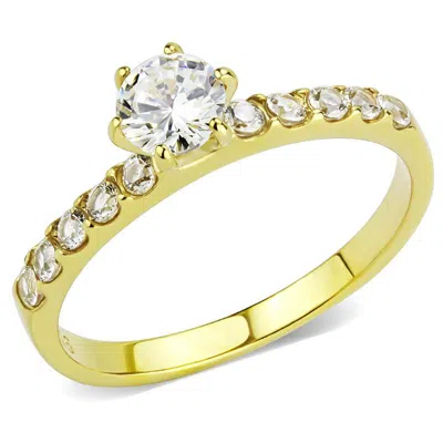 Fashnzfab Ip Gold(ion Plating) Stainless Steel Ring With Aaa Grade Cz In Clear