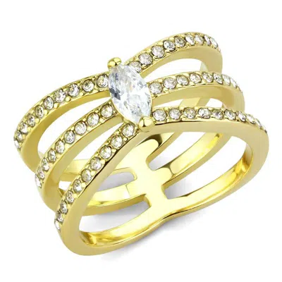 Fashnzfab Ip Gold(ion Plating) Stainless Steel Ring With Aaa Grade Cz In Clear In Purple