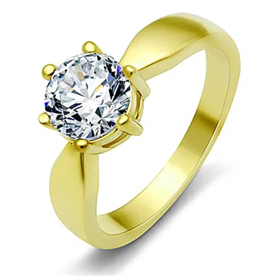 Fashnzfab Ip Gold(ion Plating) Stainless Steel Ring With Aaa Grade Cz In Clear In Pink