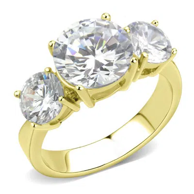 Fashnzfab Ip Gold(ion Plating) Stainless Steel Ring With Aaa Grade Cz In Clear In Multi
