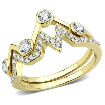 Fashnzfab Ip Gold(ion Plating) Stainless Steel Ring With Aaa Grade Cz In Clear In Multi
