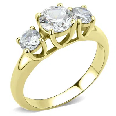 Fashnzfab Ip Gold(ion Plating) Stainless Steel Ring With Aaa Grade Cz In Clear In Multi