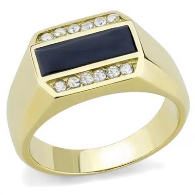 Fashnzfab Ip Gold(ion Plating) Stainless Steel Ring With Aaa Grade Cz In Clear In Multi