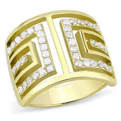 Fashnzfab Ip Gold(ion Plating) Stainless Steel Ring With Aaa Grade Cz In Clear In Multi