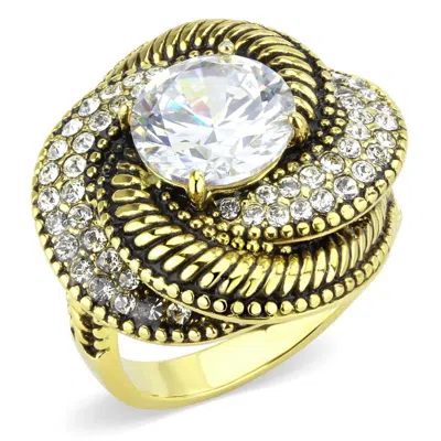 Fashnzfab Ip Gold(ion Plating) Stainless Steel Ring With Aaa Grade Cz In Clear In Multi