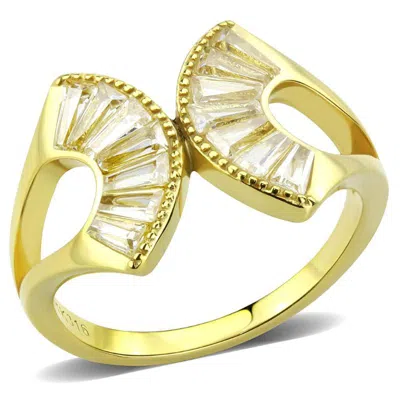 Fashnzfab Ip Gold(ion Plating) Stainless Steel Ring With Aaa Grade Cz In Clear In Multi