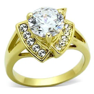 Fashnzfab Ip Gold(ion Plating) Stainless Steel Ring With Aaa Grade Cz In Clear In Multi