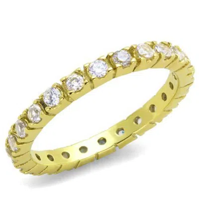 Fashnzfab Ip Gold(ion Plating) Stainless Steel Ring With Aaa Grade Cz In Clear In Multi