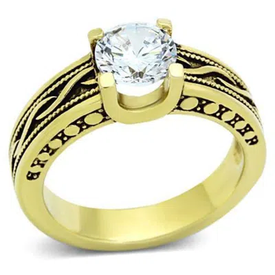 Fashnzfab Ip Gold(ion Plating) Stainless Steel Ring With Aaa Grade Cz In Clear In Multi