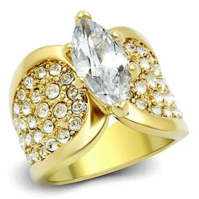 Fashnzfab Ip Gold(ion Plating) Stainless Steel Ring With Aaa Grade Cz In Clear