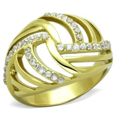 Fashnzfab Ip Gold(ion Plating) Stainless Steel Ring With Aaa Grade Cz In Clear