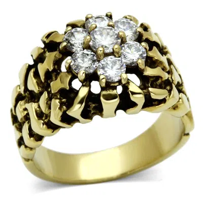 Fashnzfab Ip Gold(ion Plating) Stainless Steel Ring With Aaa Grade Cz In Clear