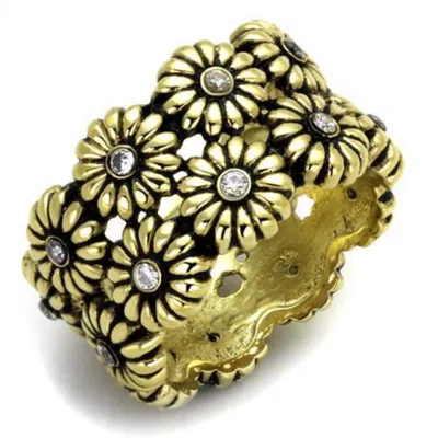 Fashnzfab Ip Gold(ion Plating) Stainless Steel Ring With Aaa Grade Cz In Clear In Purple