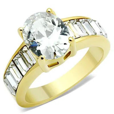 Fashnzfab Ip Gold(ion Plating) Stainless Steel Ring With Aaa Grade Cz In Clear
