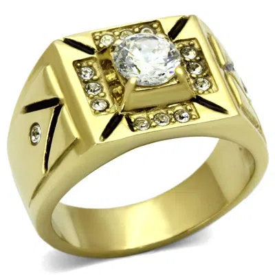 Fashnzfab Ip Gold(ion Plating) Stainless Steel Ring With Aaa Grade Cz In Clear