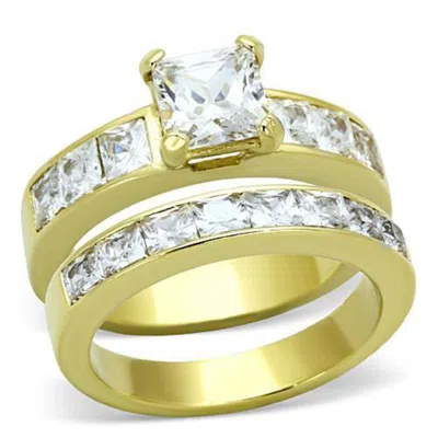 Fashnzfab Ip Gold(ion Plating) Stainless Steel Ring With Aaa Grade Cz In Clear