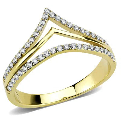 Fashnzfab Ip Gold(ion Plating) Stainless Steel Ring With Aaa Grade Cz In Clear In Multi