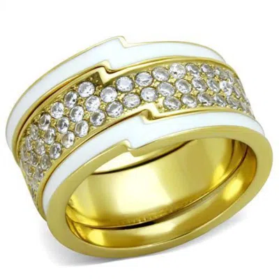 Fashnzfab Ip Gold(ion Plating) Stainless Steel Ring With Aaa Grade Cz In Clear In Multi