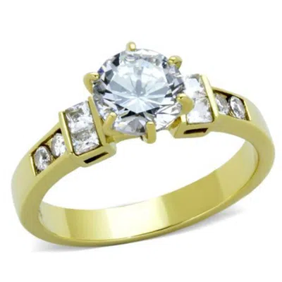 Fashnzfab Ip Gold(ion Plating) Stainless Steel Ring With Aaa Grade Cz In Clear In Pink