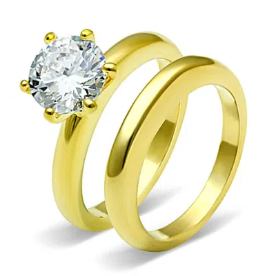 Fashnzfab Ip Gold(ion Plating) Stainless Steel Ring With Aaa Grade Cz In Clear In Silver